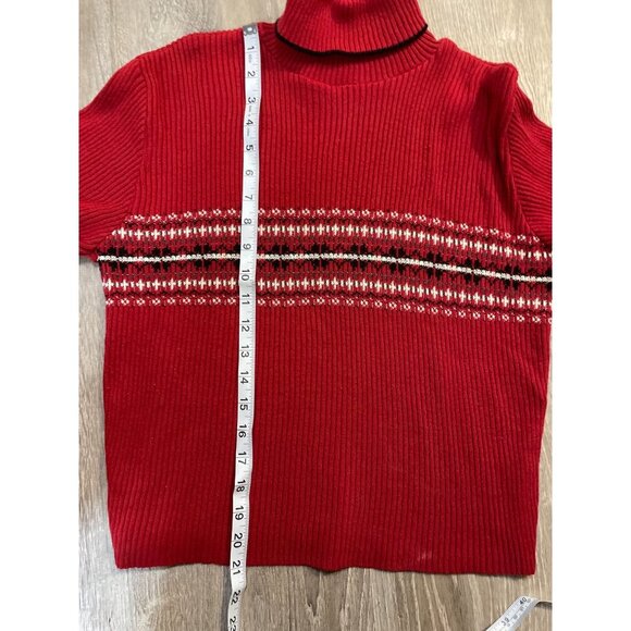 It’s Our Time Red Patterned Ribbed Turtleneck Long Sleeved Sweater Sz L - Picture 8 of 9